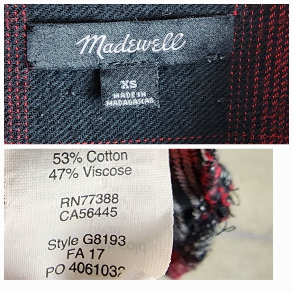 Madewell Button Up Flannel Shirt Top Blouse Black Red White Size XS - Picture 2 of 15